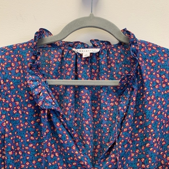 Socialite Top Womens Medium Blue Ditsy Floral Peasant Cottagecore Prairie - Picture 4 of 8